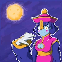 Hsien-Ko with the moon behind her.